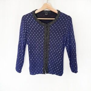 Marc Jacobs Blue and Metallic Silver Ruffle Trim Cardigan Twee Girl Size M